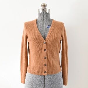 Naadam Cashmere Ribbed Cropped Cardigan Dark Ginger Size M